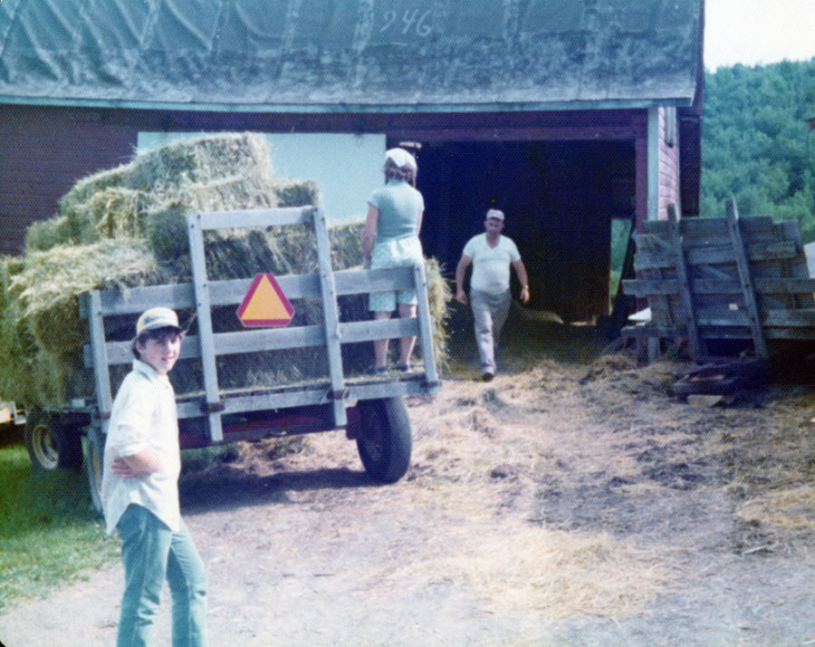 Putting Hay in the Barn – John, Marian, and Al – 1975